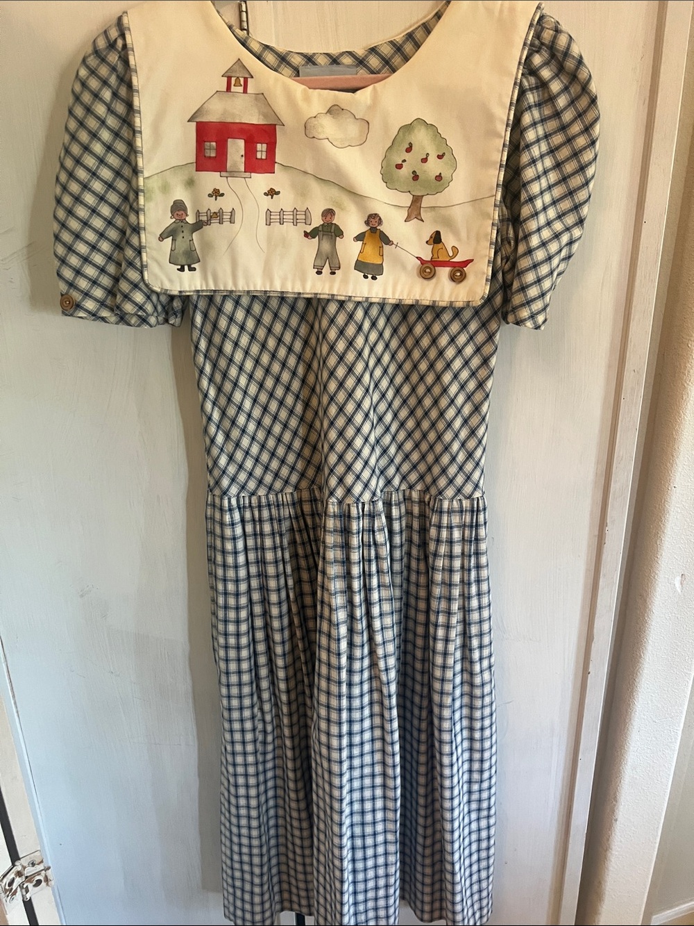 Last Chance Vintage 80-90’s  Plaid Folk Art Bib Dress